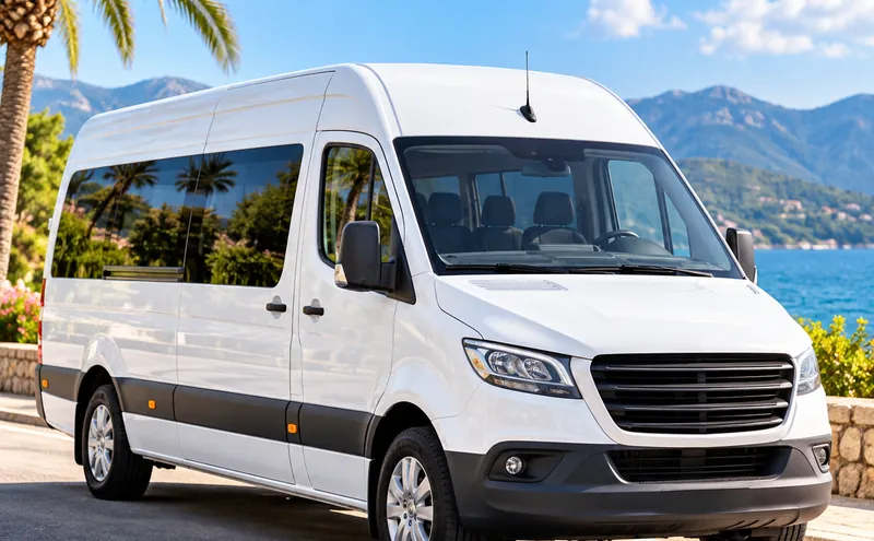 White minivan for transfers by the sea